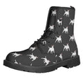 Black Bull Terrier Pattern Print Lace-Up Boots