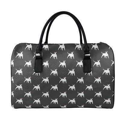Black Bull Terrier Pattern Print Leather Duffle Bag