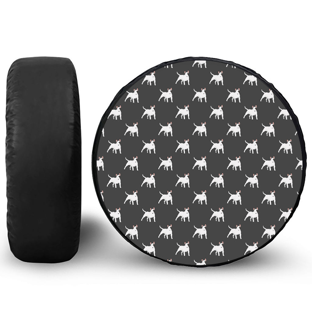 Black Bull Terrier Pattern Print Leather Spare Tire Cover