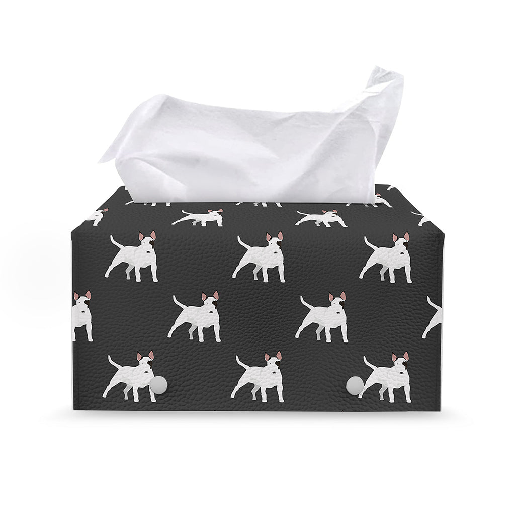 Black Bull Terrier Pattern Print Leather Tissue Box Cover