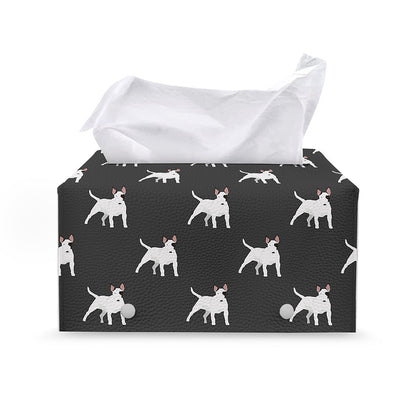 Black Bull Terrier Pattern Print Leather Tissue Box Cover