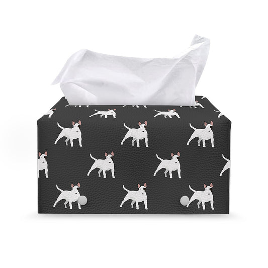 Black Bull Terrier Pattern Print Leather Tissue Box Cover