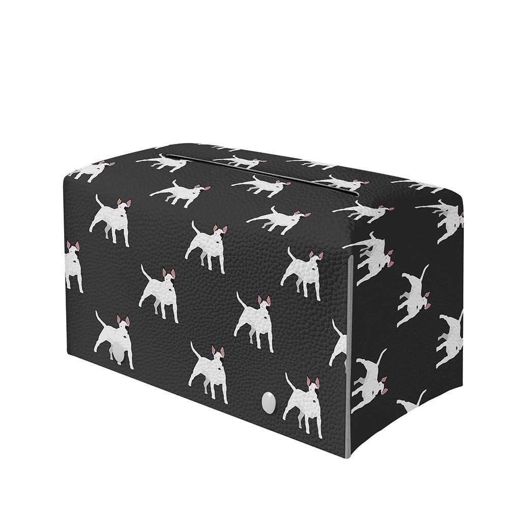 Black Bull Terrier Pattern Print Leather Tissue Box Cover