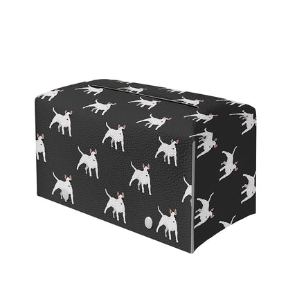 Black Bull Terrier Pattern Print Leather Tissue Box Cover