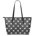 Black Bull Terrier Pattern Print Leather Tote Bag With Zipper