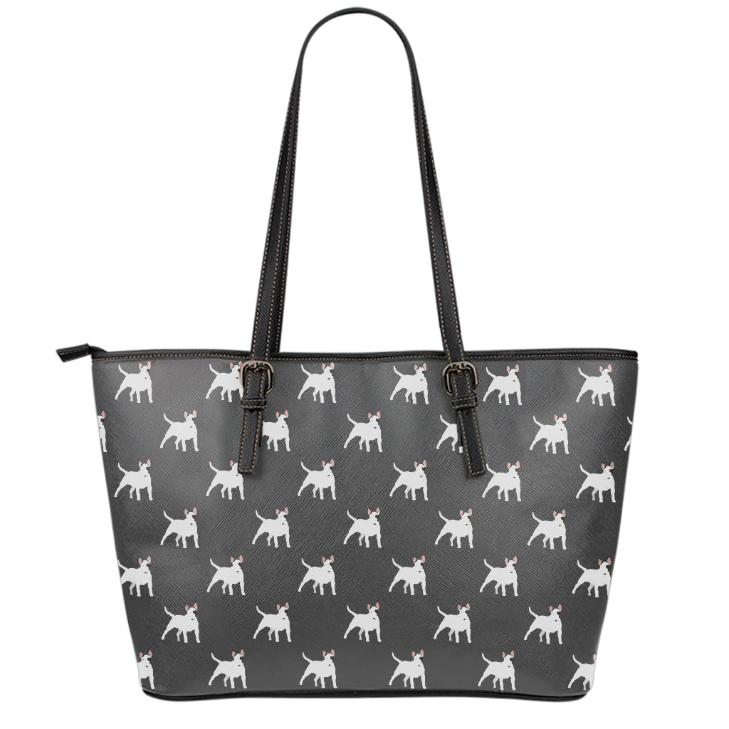 Black Bull Terrier Pattern Print Leather Tote Bag