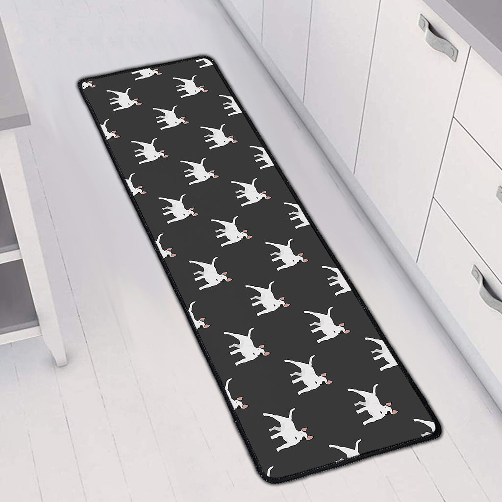 Black Bull Terrier Pattern Print Long Kitchen Mat