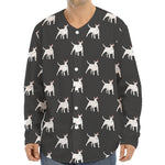 Black Bull Terrier Pattern Print Long Sleeve Baseball Jersey