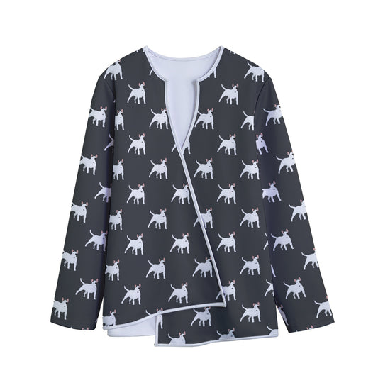 Black Bull Terrier Pattern Print Long Sleeve Short Coat