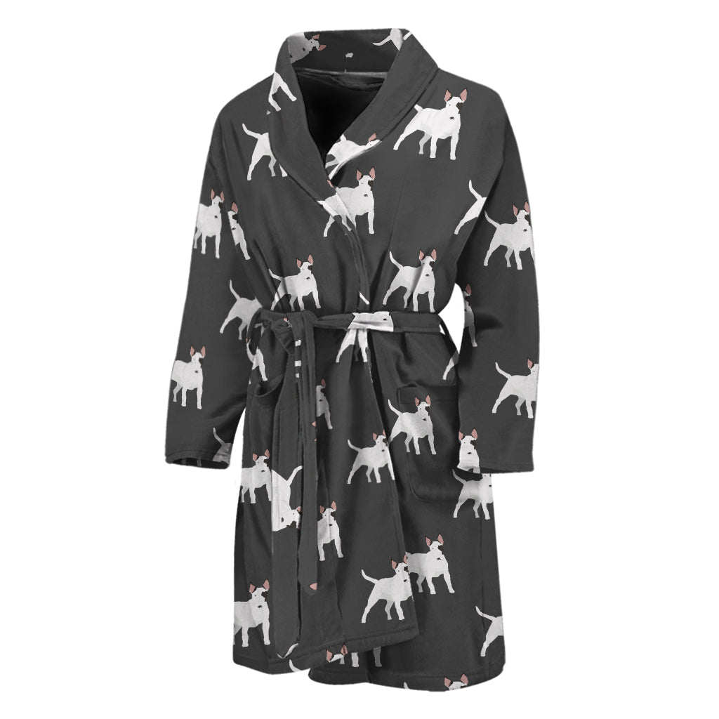 Black Bull Terrier Pattern Print Men's Bathrobe