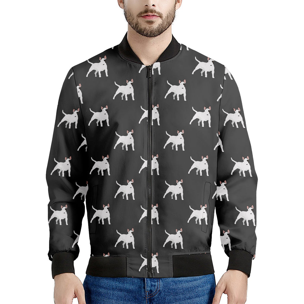 Black Bull Terrier Pattern Print Men's Bomber Jacket