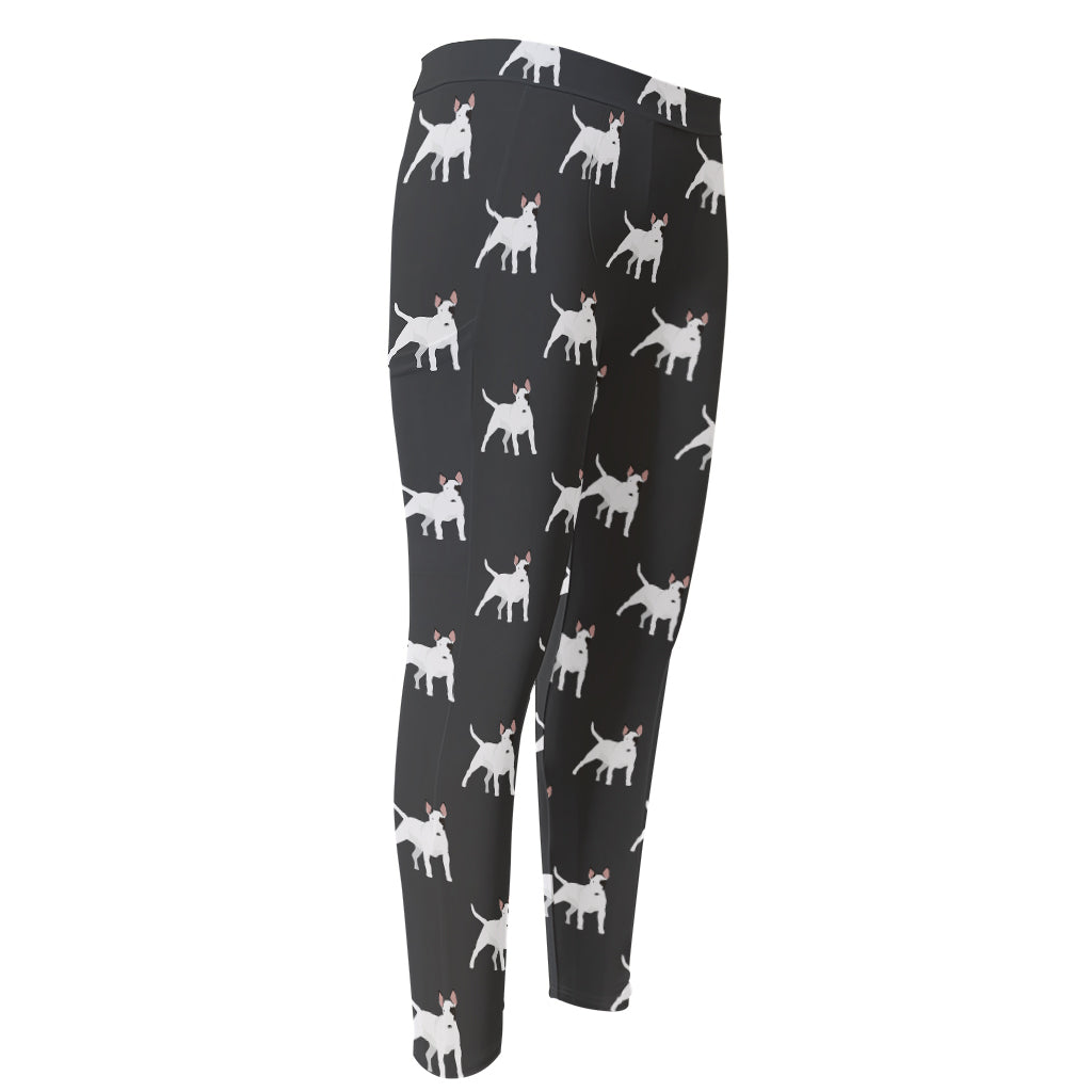 Black Bull Terrier Pattern Print Men's Compression Pants