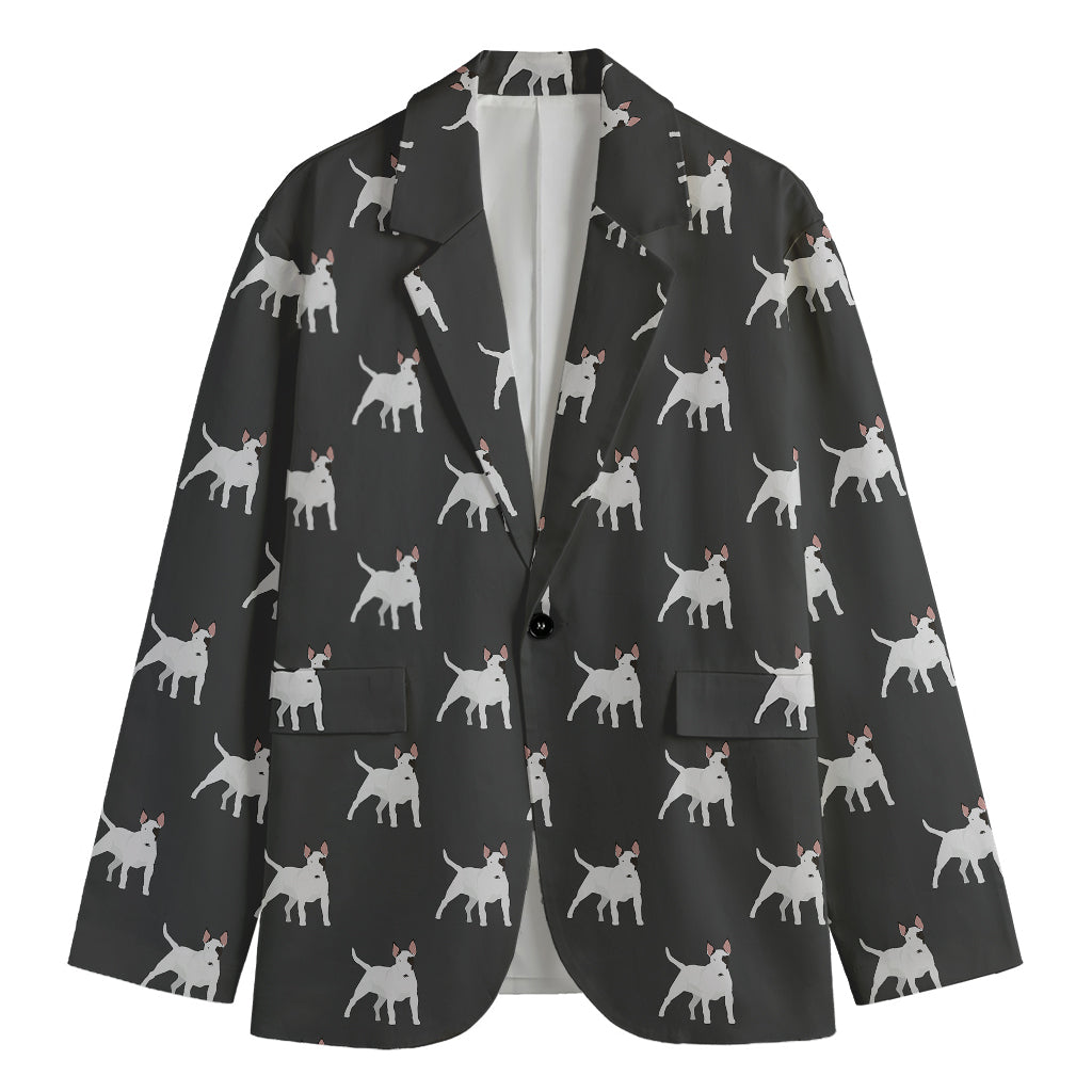 Black Bull Terrier Pattern Print Men's Cotton Blazer
