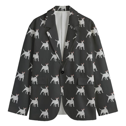 Black Bull Terrier Pattern Print Men's Cotton Blazer