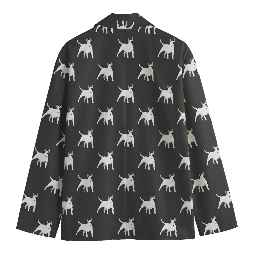 Black Bull Terrier Pattern Print Men's Cotton Blazer