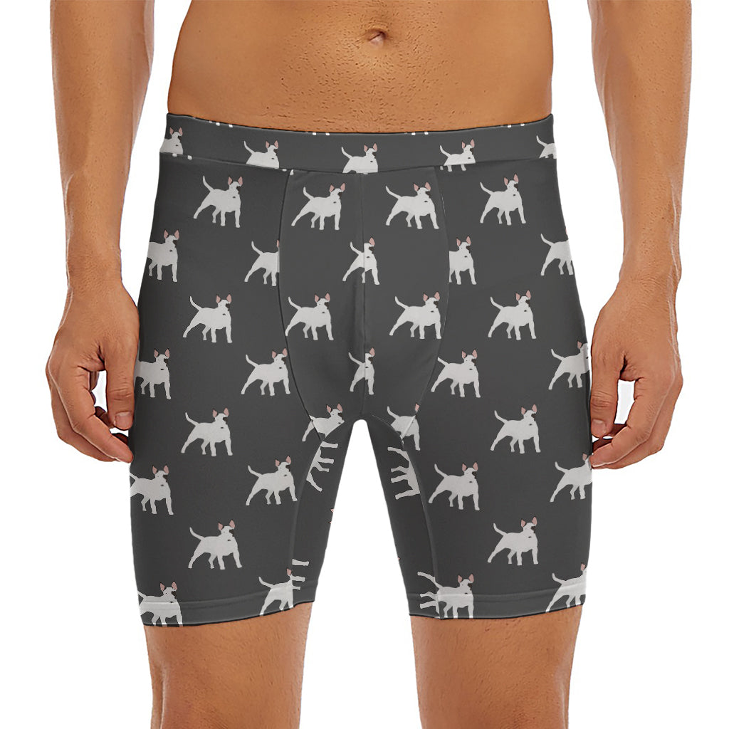 Black Bull Terrier Pattern Print Men's Long Boxer Briefs