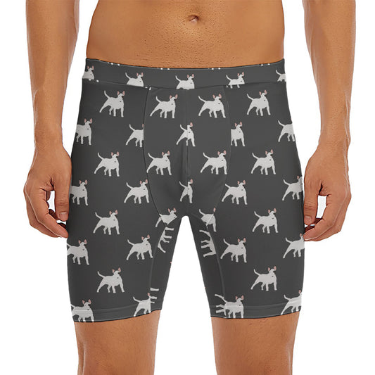 Black Bull Terrier Pattern Print Men's Long Boxer Briefs