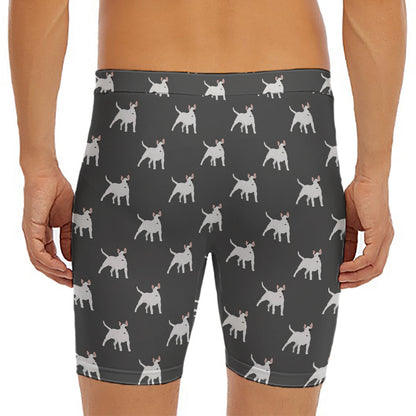 Black Bull Terrier Pattern Print Men's Long Boxer Briefs