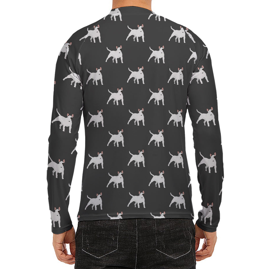 Black Bull Terrier Pattern Print Men's Long Sleeve Rash Guard