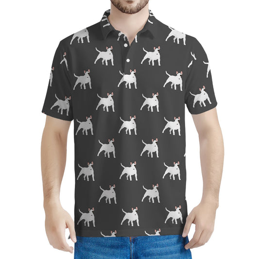 Black Bull Terrier Pattern Print Men's Polo Shirt
