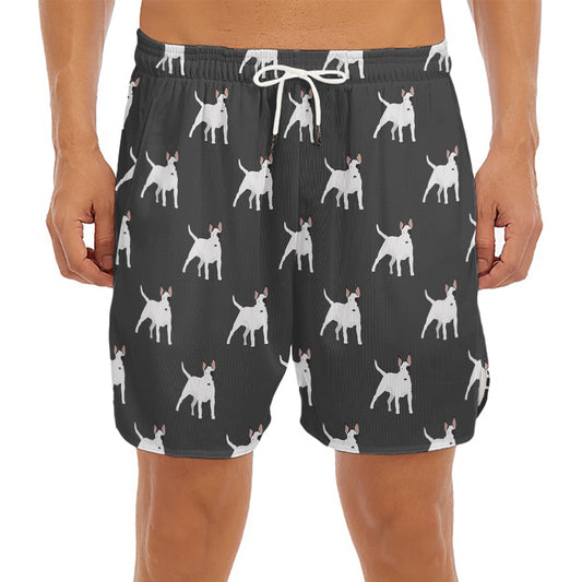 Black Bull Terrier Pattern Print Men's Split Running Shorts