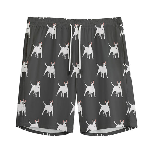 Black Bull Terrier Pattern Print Men's Sports Shorts