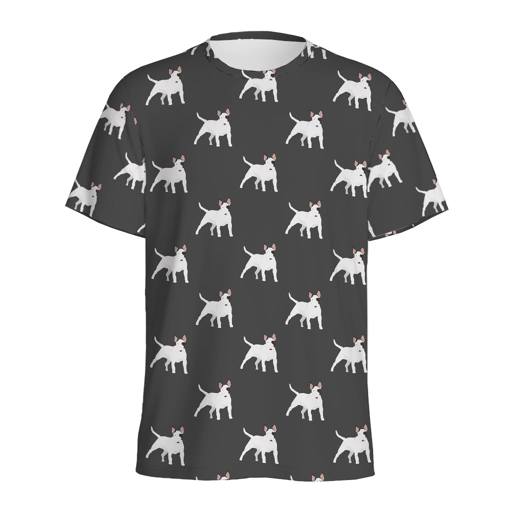 Black Bull Terrier Pattern Print Men's Sports T-Shirt