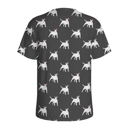 Black Bull Terrier Pattern Print Men's Sports T-Shirt