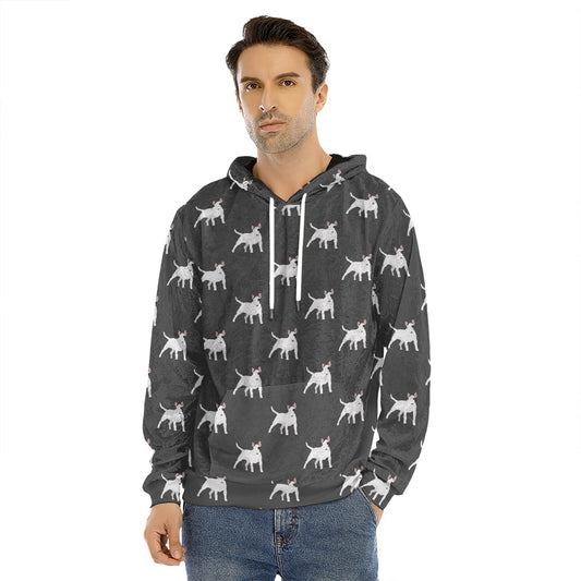 Black Bull Terrier Pattern Print Men's Velvet Pullover Hoodie