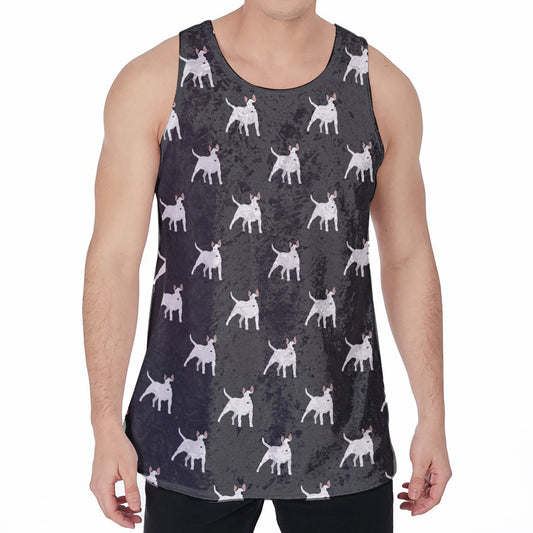 Black Bull Terrier Pattern Print Men's Velvet Tank Top