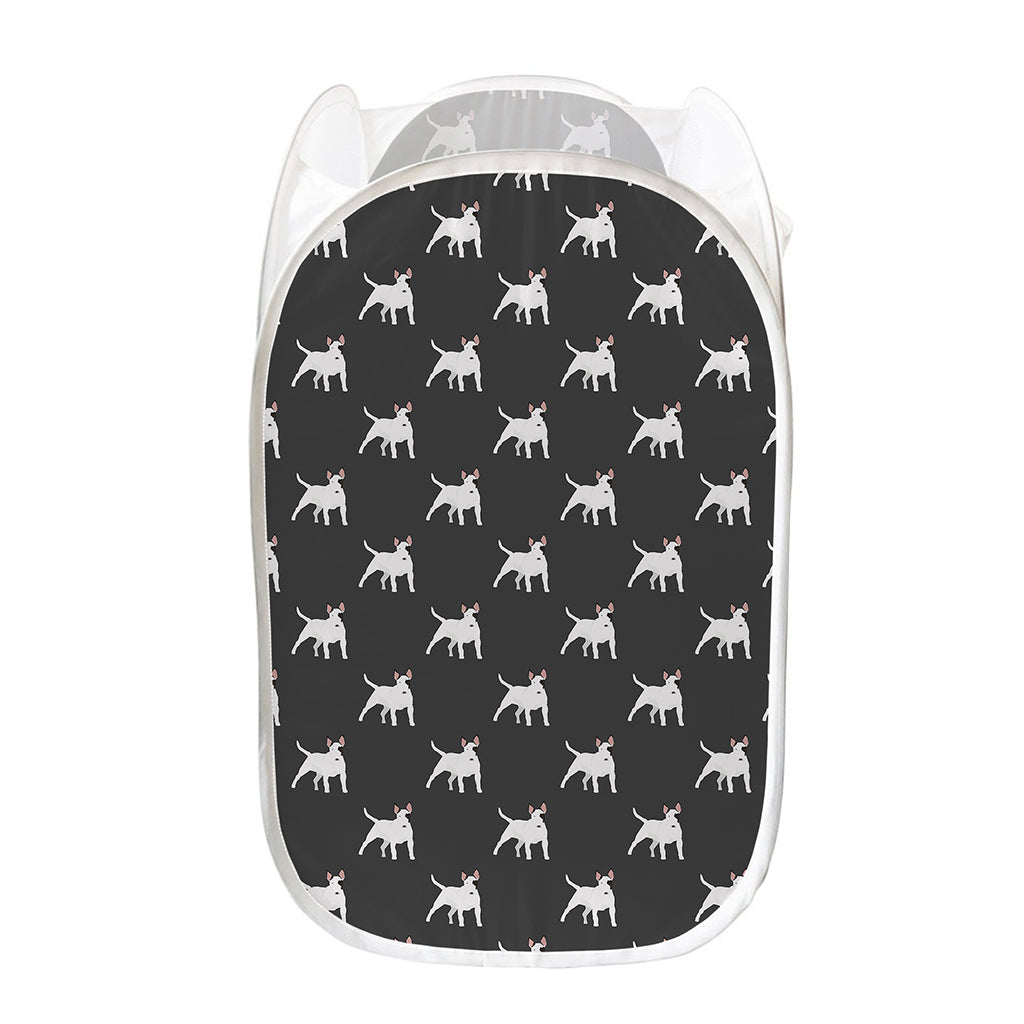 Black Bull Terrier Pattern Print Mesh Laundry Hamper