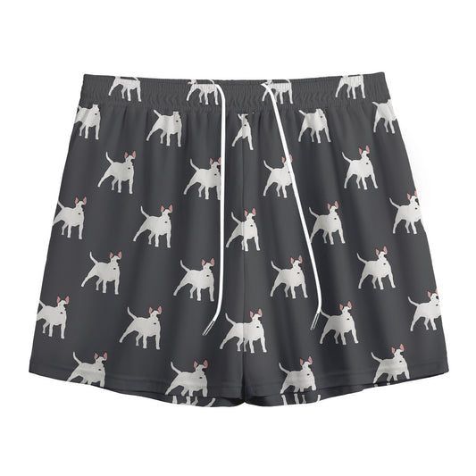 Black Bull Terrier Pattern Print Mesh Shorts