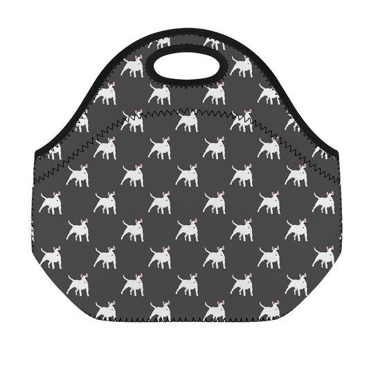 Black Bull Terrier Pattern Print Neoprene Lunch Bag