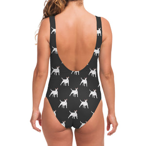 Black Bull Terrier Pattern Print One Piece Swimsuit