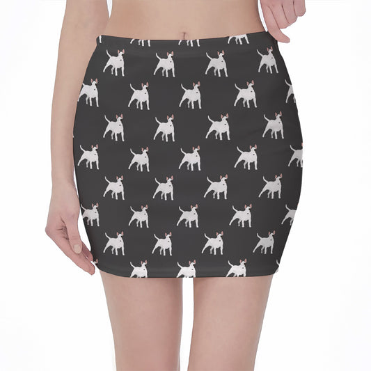 Black Bull Terrier Pattern Print Pencil Mini Skirt