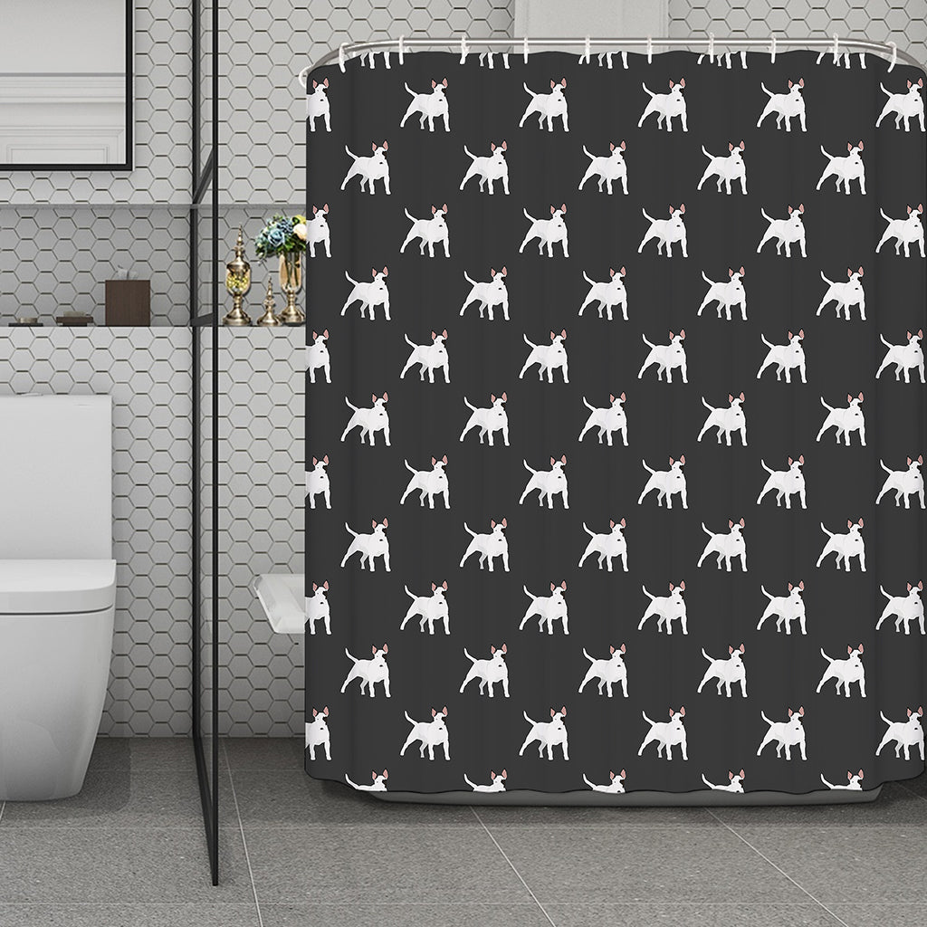 Black Bull Terrier Pattern Print Polyester Shower Curtain