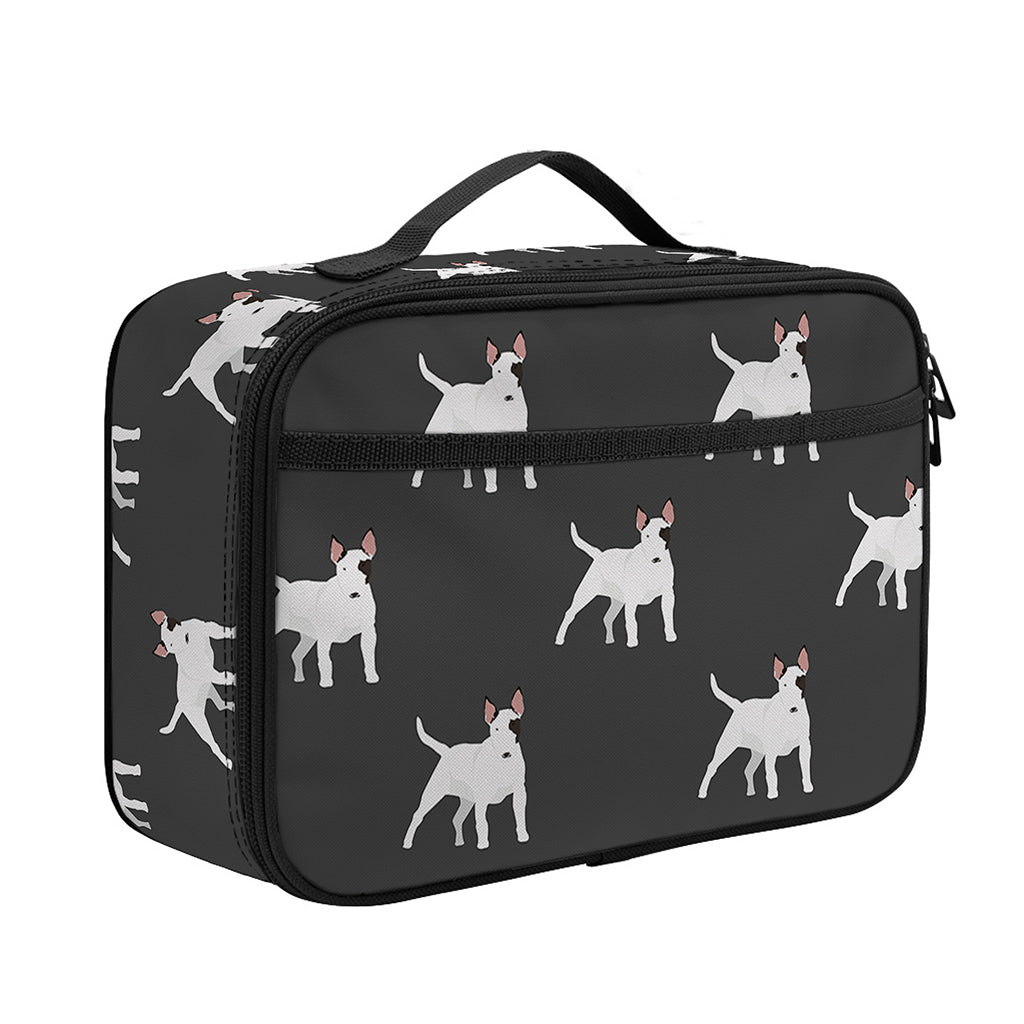 Black Bull Terrier Pattern Print Portable Lunch Bag