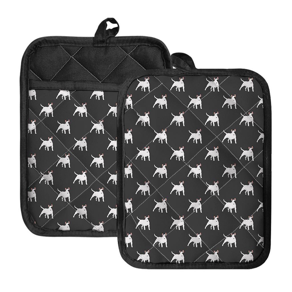 Black Bull Terrier Pattern Print Pot Holders With Pocket