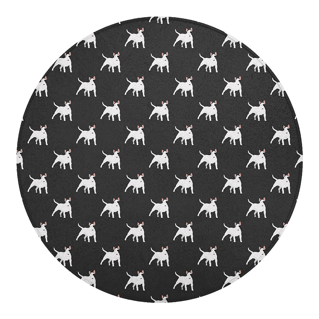Black Bull Terrier Pattern Print Round Blanket