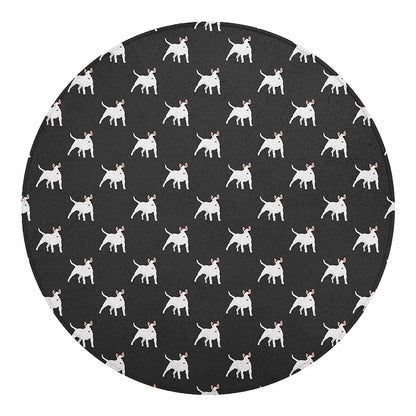 Black Bull Terrier Pattern Print Round Blanket