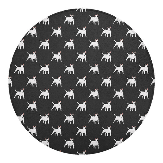 Black Bull Terrier Pattern Print Round Blanket