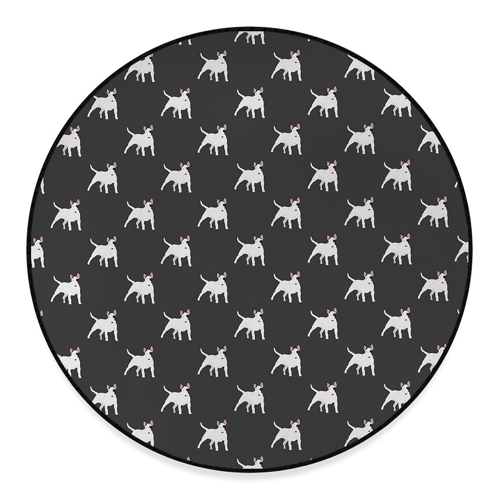 Black Bull Terrier Pattern Print Round Floor Mat