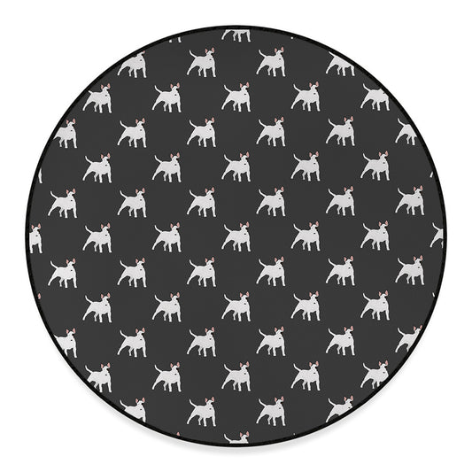 Black Bull Terrier Pattern Print Round Floor Mat
