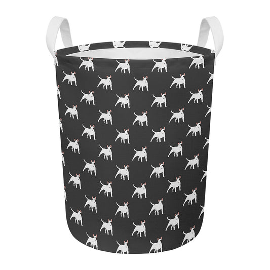 Black Bull Terrier Pattern Print Round Laundry Basket