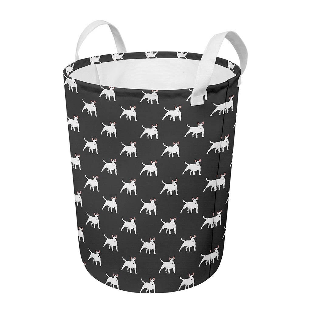 Black Bull Terrier Pattern Print Round Laundry Basket