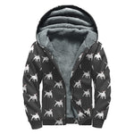 Black Bull Terrier Pattern Print Sherpa Lined Zip Up Hoodie