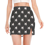 Black Bull Terrier Pattern Print Side Slit Mini Skirt