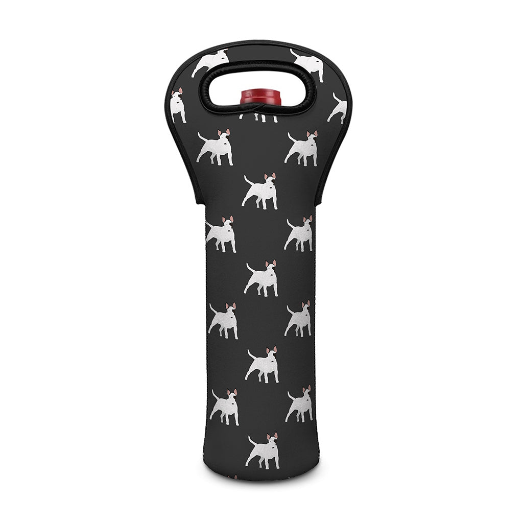 Black Bull Terrier Pattern Print Single Neoprene Wine Tote