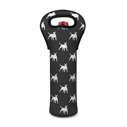 Black Bull Terrier Pattern Print Single Neoprene Wine Tote