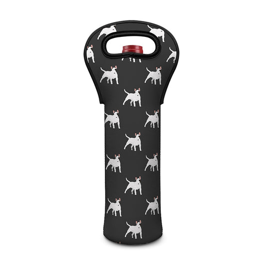 Black Bull Terrier Pattern Print Single Neoprene Wine Tote
